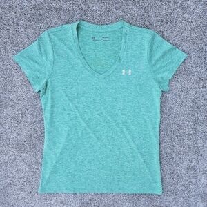UNDER ARMOUR HEATGEAR Green Short Sleeve V-Neck Workout Athletic Top Women's Med